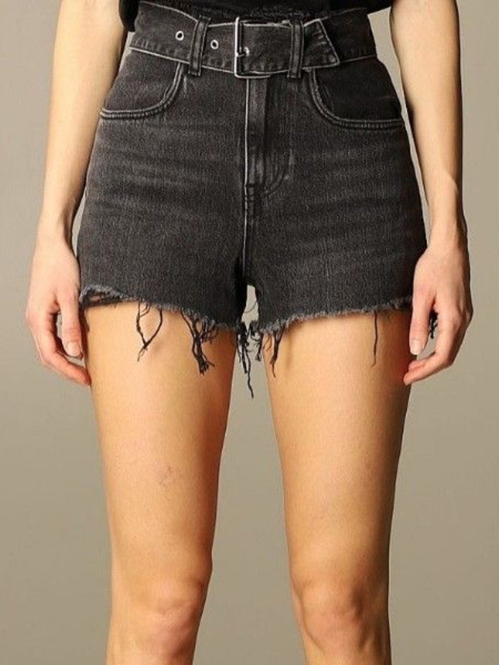 Authentic Alexander Wang Black High-Rise Frayed Hem Denim Shorts - Picture 2 of 8